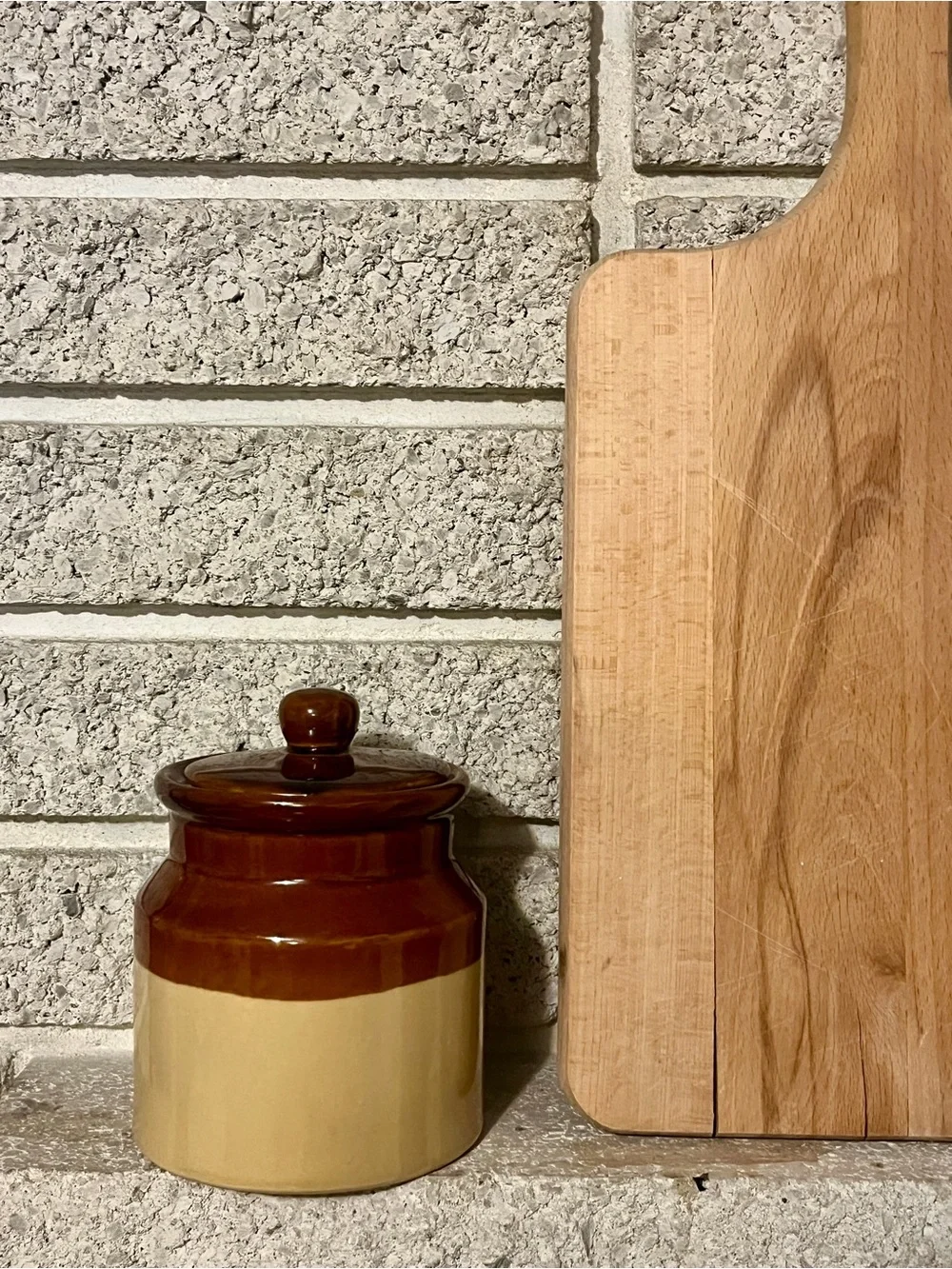 Two-Tone Stoneware Jar with Lid - Brown and Cream